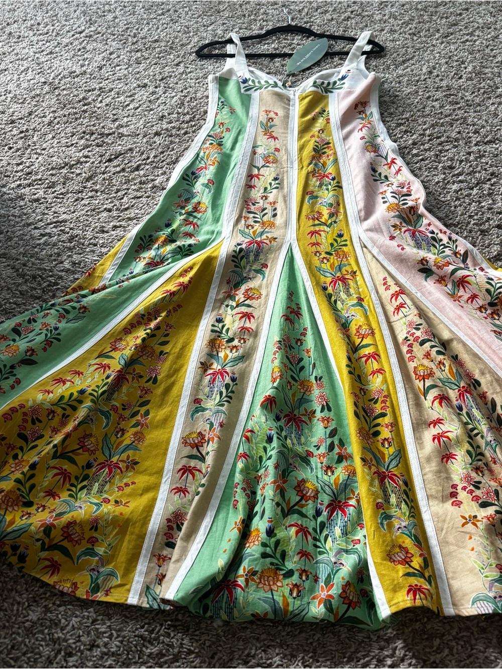 FARM Rio Yellow, Green and Cream Floral Panel Maxi Dress linen M - Picture 15 of 16